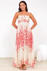 Radley Maxi Dress - Empire Line Sun Dress with Adjustable Straps in Blanche Print