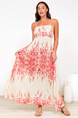 Radley Maxi Dress - Empire Line Sun Dress with Adjustable Straps in Blanche Print