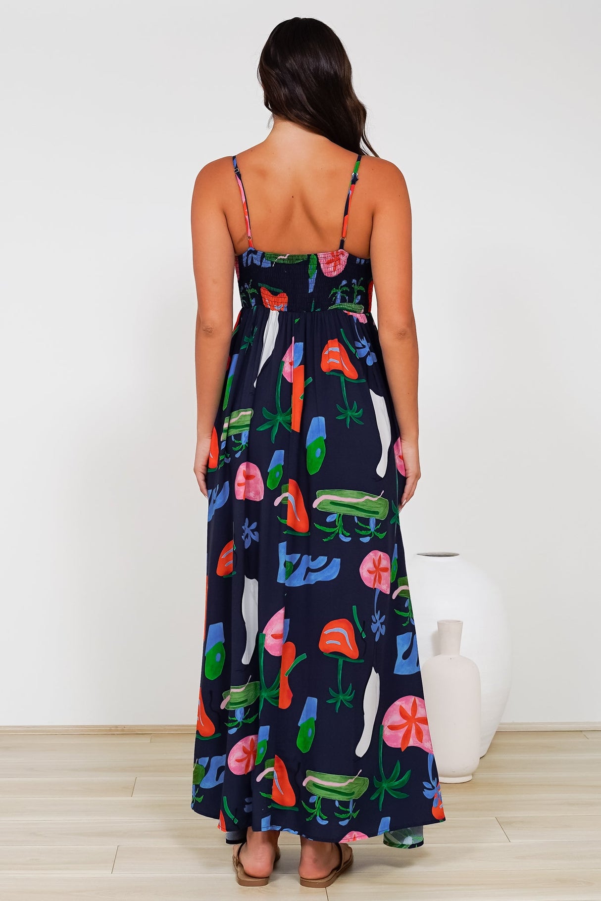 Radley Maxi Dress - Empire Line Sun Dress with Adjustable Straps in Cruise Print Navy
