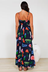 Radley Maxi Dress - Empire Line Sun Dress with Adjustable Straps in Cruise Print Navy