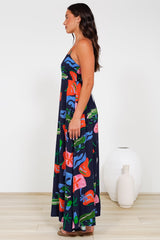 Radley Maxi Dress - Empire Line Sun Dress with Adjustable Straps in Cruise Print Navy