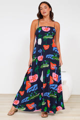 Radley Maxi Dress - Empire Line Sun Dress with Adjustable Straps in Cruise Print Navy
