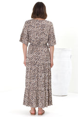 Rae Maxi Dress - Buttoned Bodice Pull Waist A Line Dress in Perrie Print