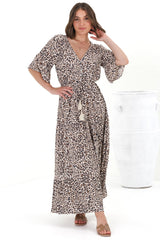 Rae Maxi Dress - Buttoned Bodice Pull Waist A Line Dress in Perrie Print