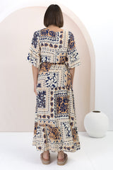 Rae Maxi Dress - Buttoned Bodice Pull Waist A Line Dress in Alphy Print