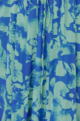 Ranaya Maxi Dress - Cap Sleeve Tie Bust Detailed A-Line Dress in Francis Print Blue