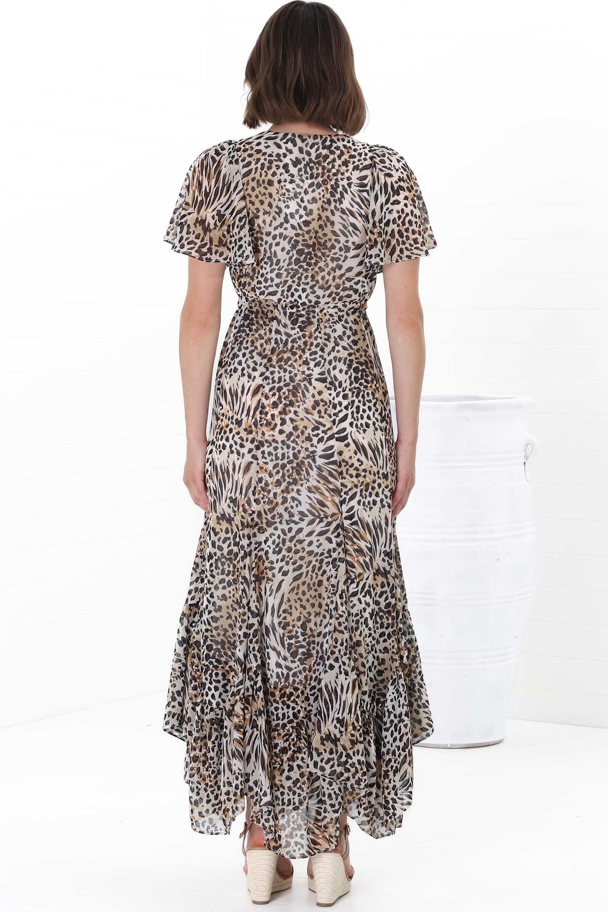 Ranaya Maxi Dress - Cap Sleeve Tie Bust Detailed A-Line Dress in Ralie Print