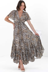 Ranaya Maxi Dress - Cap Sleeve Tie Bust Detailed A-Line Dress in Ralie Print