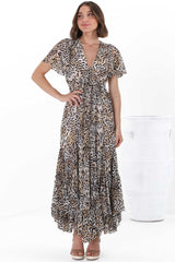 Ranaya Maxi Dress - Cap Sleeve Tie Bust Detailed A-Line Dress in Ralie Print