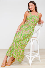 Rani Midi Dress - A-Line Sun Dress with Pockets and Adjustable Straps in Posie Print