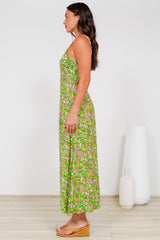 Rani Midi Dress - A-Line Sun Dress with Pockets and Adjustable Straps in Posie Print