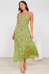 Rani Midi Dress - A-Line Sun Dress with Pockets and Adjustable Straps in Posie Print
