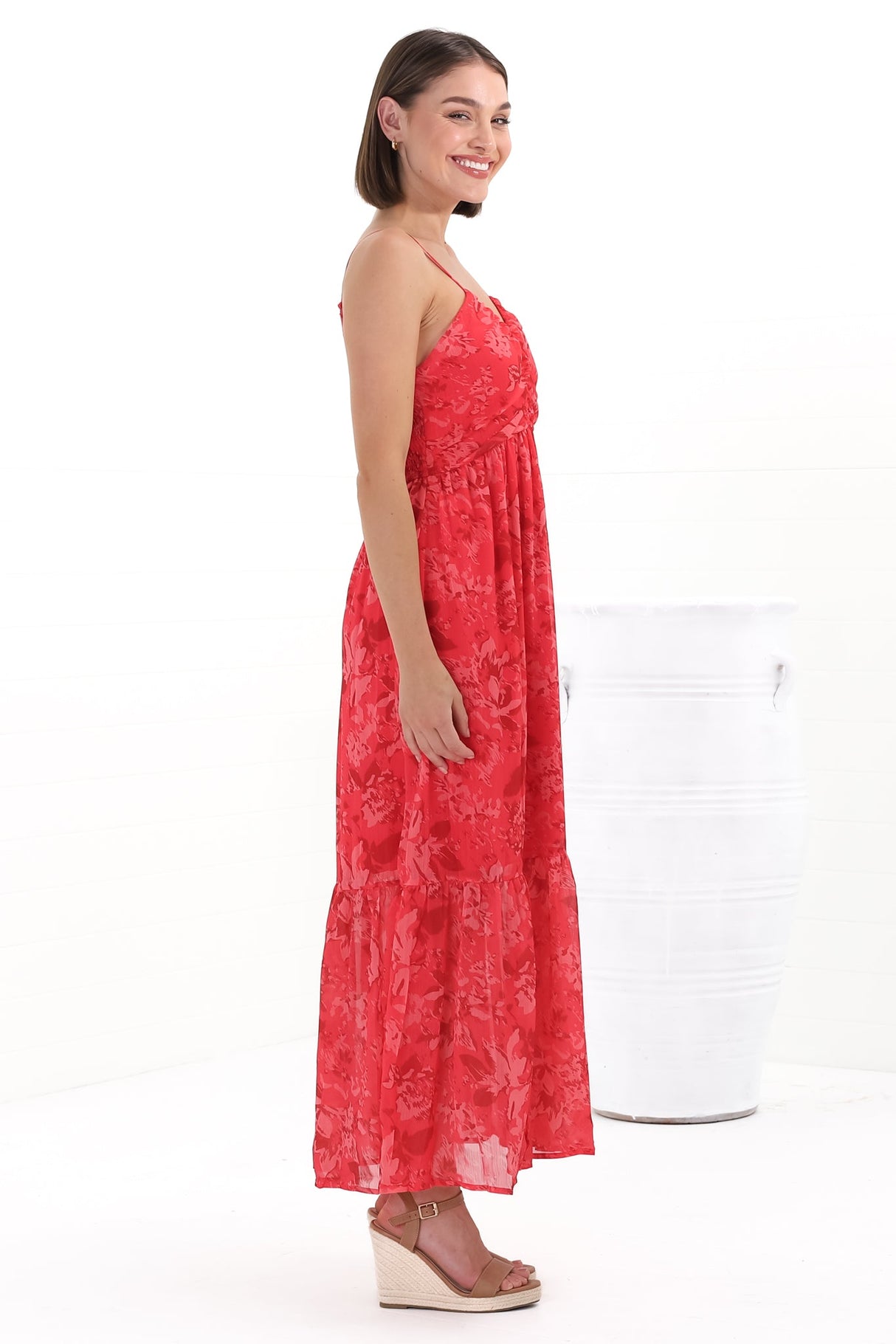 Ravena Maxi Dress - Gathered Bust Detailed Sun Dress in Magno Print