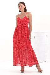 Ravena Maxi Dress - Gathered Bust Detailed Sun Dress in Magno Print