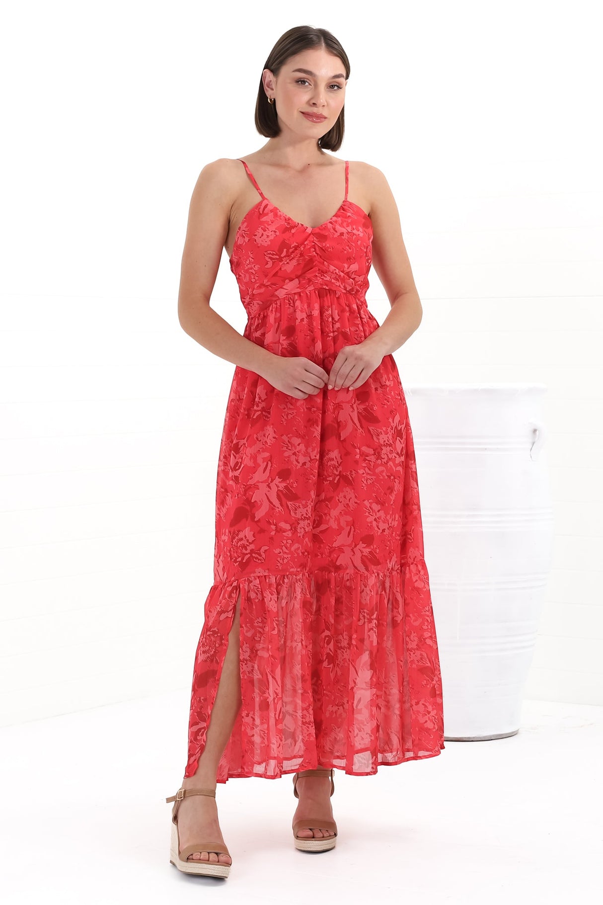 Ravena Maxi Dress - Gathered Bust Detailed Sun Dress in Magno Print