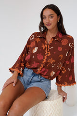 Raya Shirt - Oversized Button Down in Flintsone Print