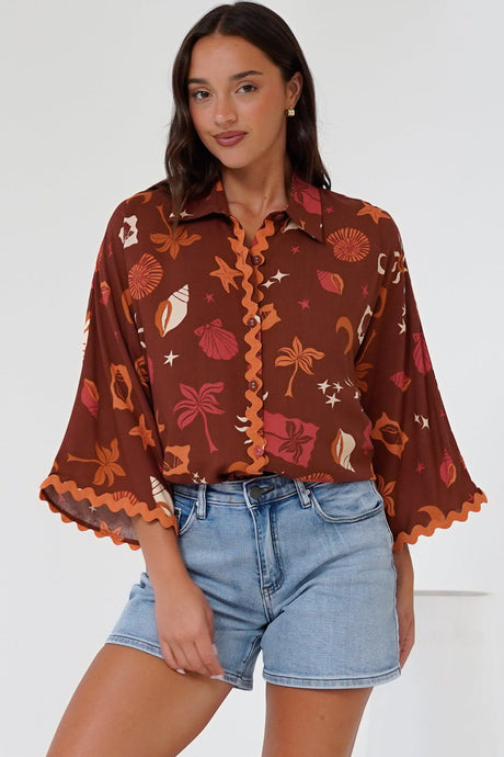 Raya Shirt - Oversized Button Down in Flintsone Print