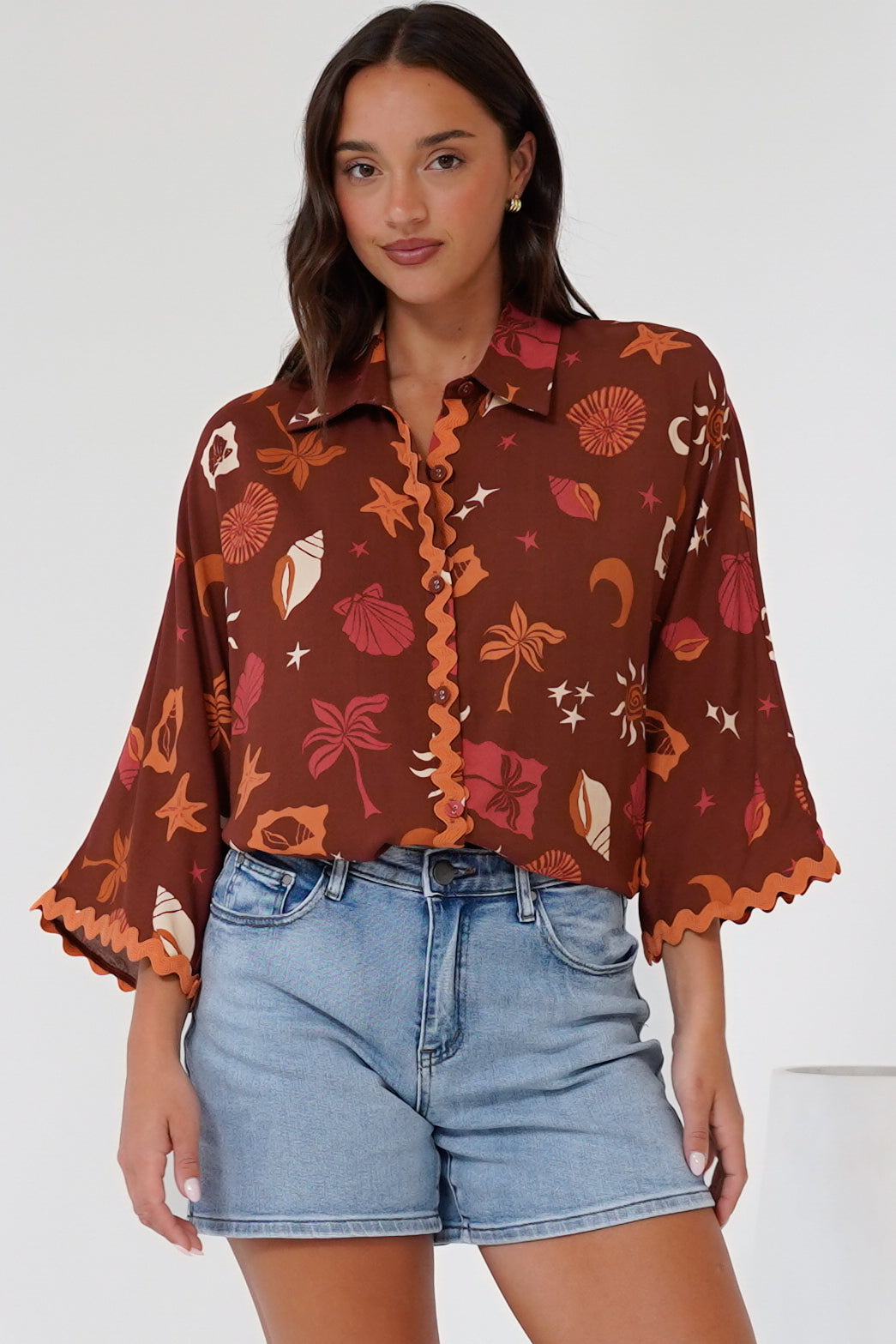 Raya Shirt - Oversized Button Down in Flintsone Print