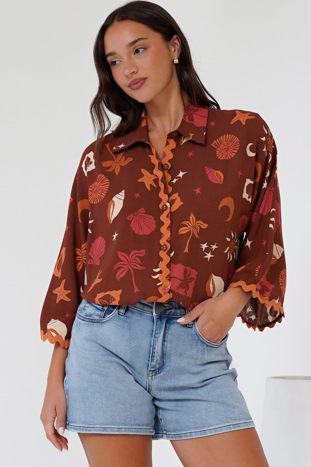 Raya Shirt - Oversized Button Down in Flintsone Print