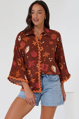 Raya Shirt - Oversized Button Down in Flintsone Print