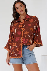 Raya Shirt - Oversized Button Down in Flintsone Print
