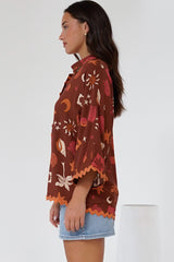 Raya Shirt - Oversized Button Down in Flintsone Print