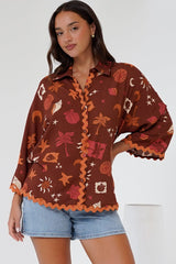 Raya Shirt - Oversized Button Down in Flintsone Print