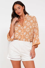 Raya Shirt - Folded Collar Button Down Shirt in Solare Print
