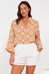 Raya Shirt - Folded Collar Button Down Shirt in Solare Print
