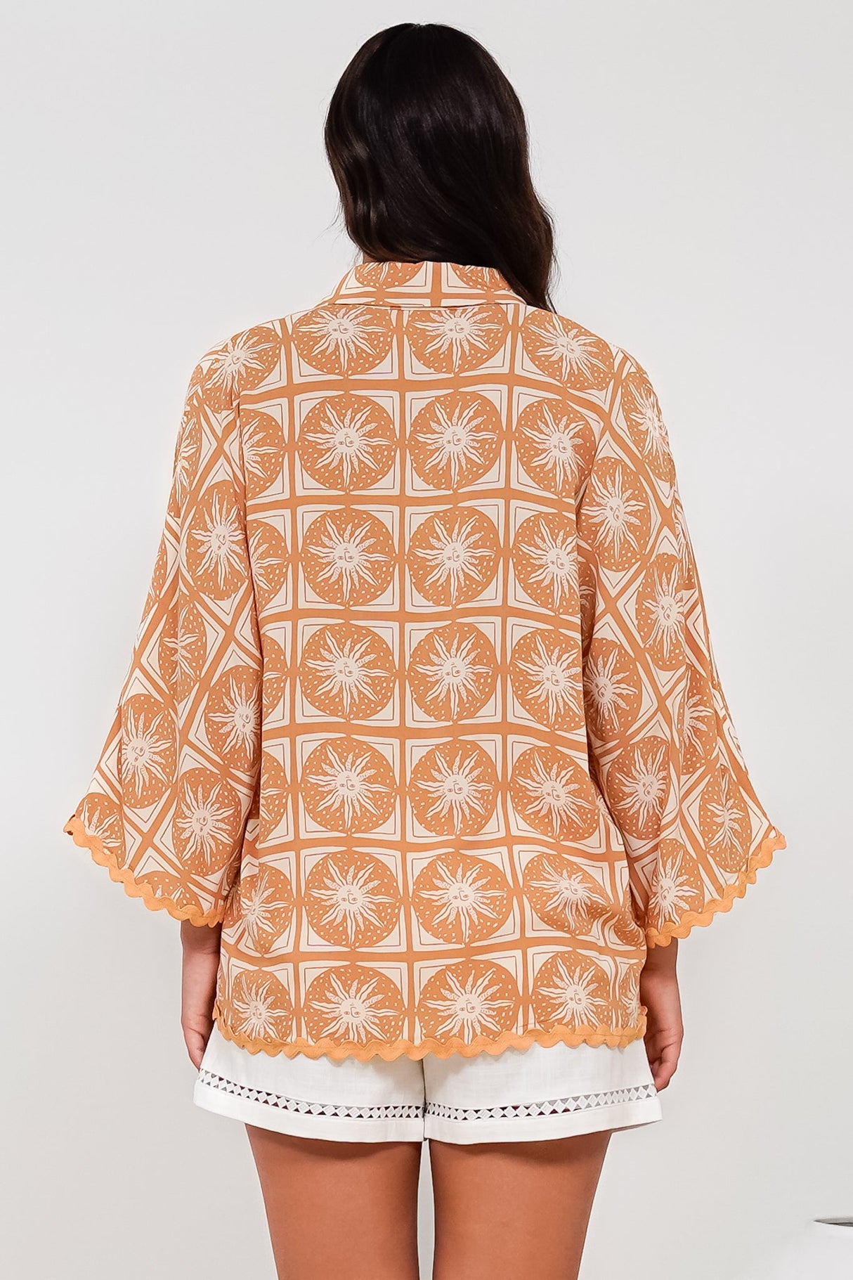 Raya Shirt - Folded Collar Button Down Shirt in Solare Print