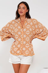Raya Shirt - Folded Collar Button Down Shirt in Solare Print