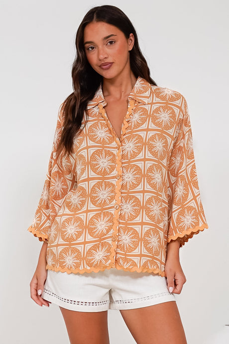 Raya Shirt - Folded Collar Button Down Shirt in Solare Print