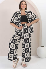 Rayane Collared Shirt and Pants Set - Sulane Print in Black