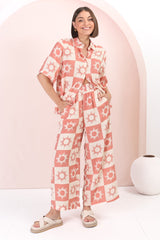 Rayane Collared Shirt and Pants Set - Sulane Print in Pink