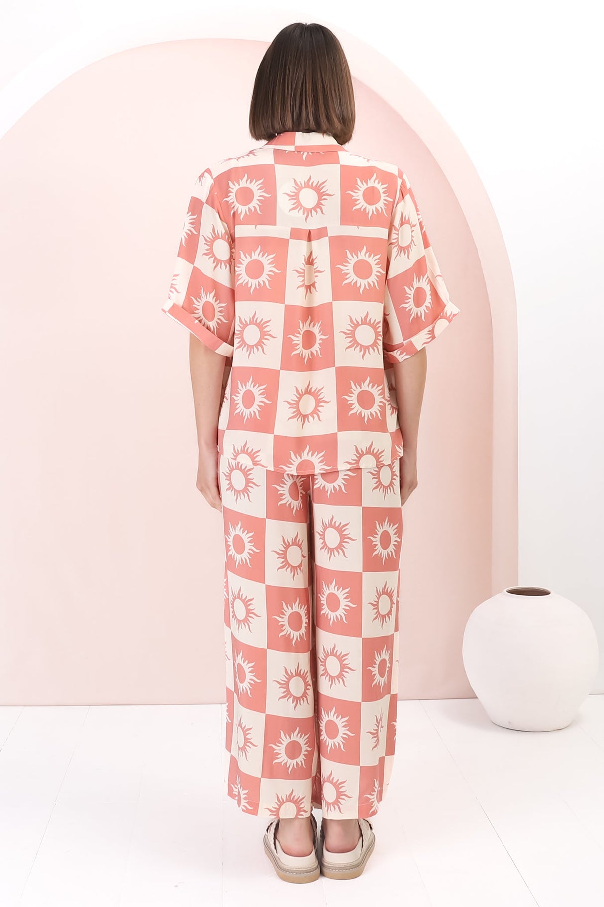 Rayane Collared Shirt and Pants Set - Sulane Print in Pink