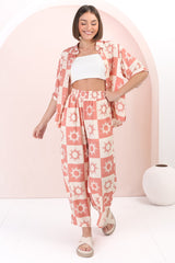 Rayane Collared Shirt and Pants Set - Sulane Print in Pink