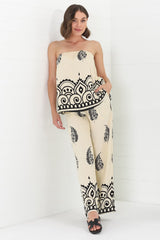 Rayane Bandeaux Top and Pant Set - Tamila Print Beige