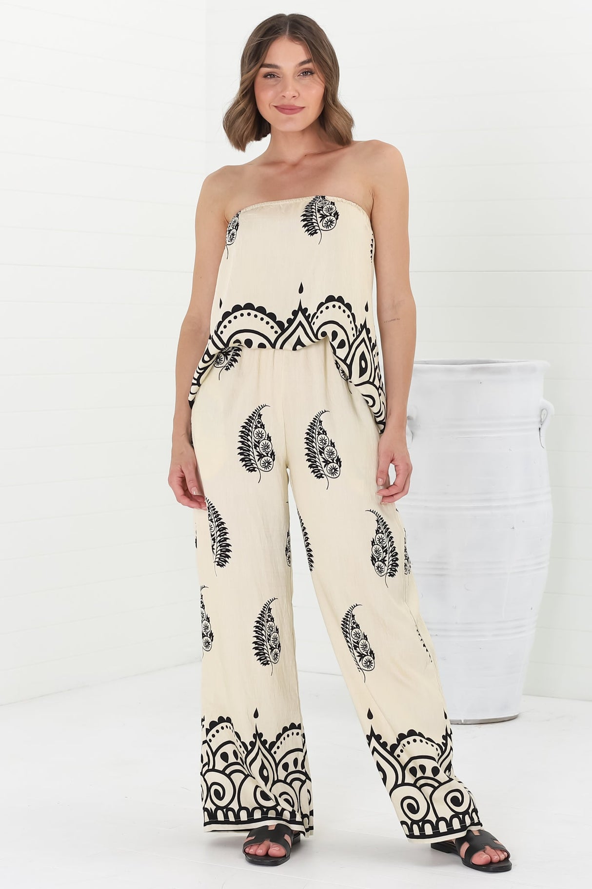 Rayane Bandeaux Top and Pant Set - Tamila Print Beige