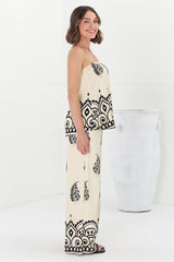 Rayane Bandeaux Top and Pant Set - Tamila Print Beige