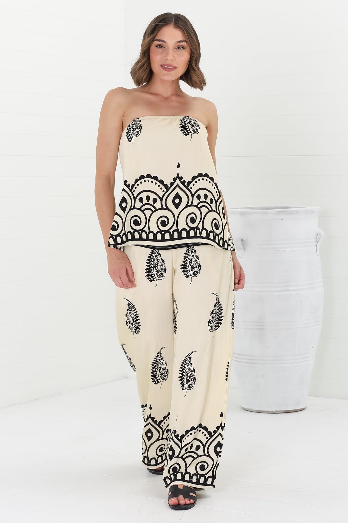 Rayane Bandeaux Top and Pant Set - Tamila Print Beige