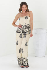 Rayane Bandeaux Top and Pant Set - Tamila Print Beige