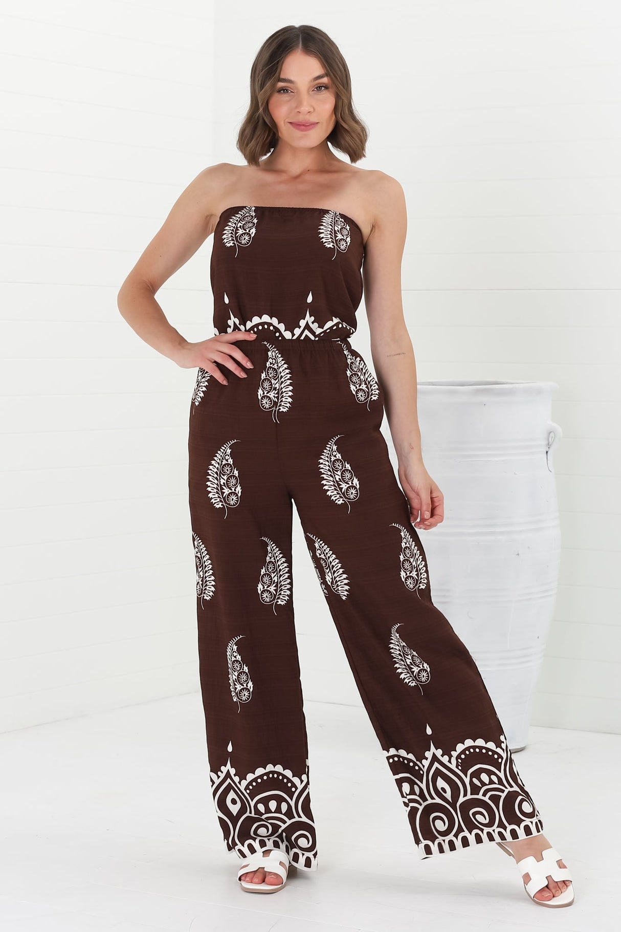 Rayane Bandeaux Top and Pants Set - Tamila Print Brown