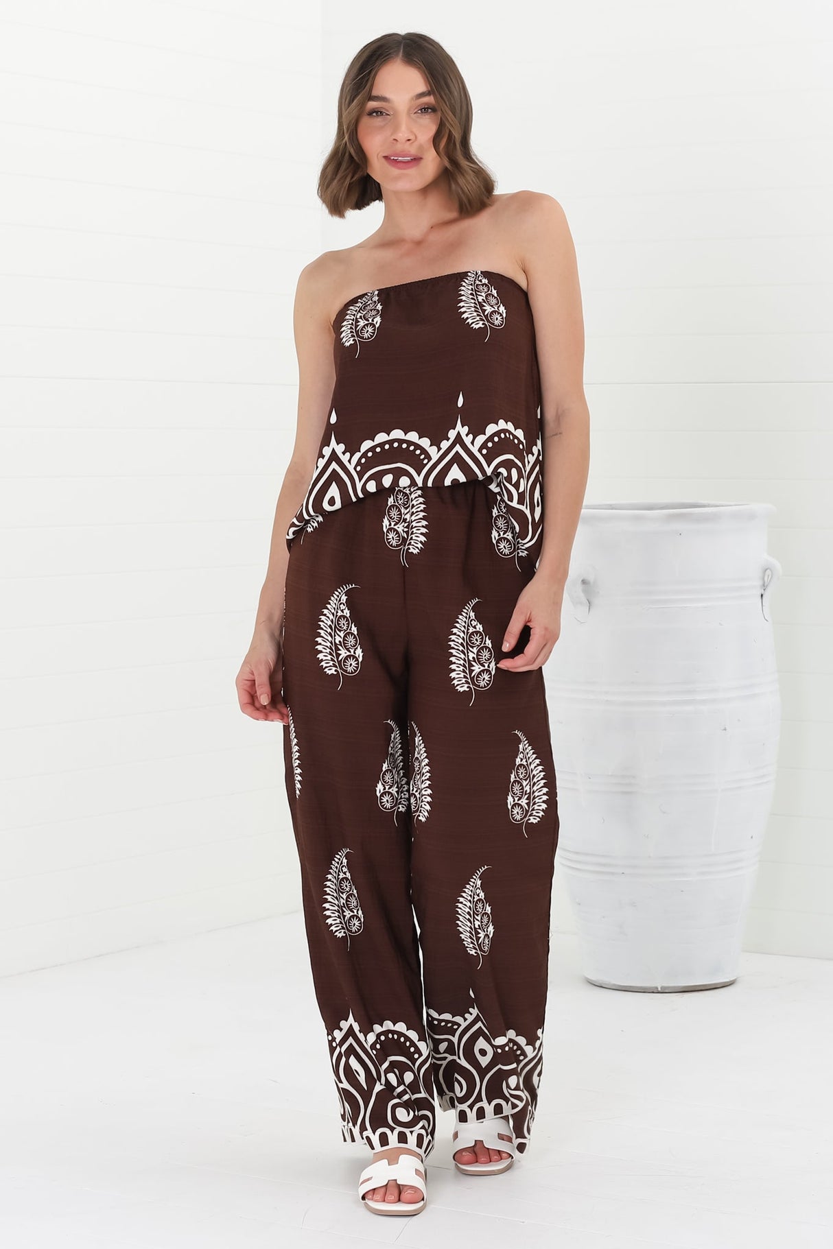 Rayane Bandeaux Top and Pants Set - Tamila Print Brown