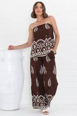 Rayane Bandeaux Top and Pants Set - Tamila Print Brown