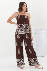 Rayane Bandeaux Top and Pants Set - Tamila Print Brown