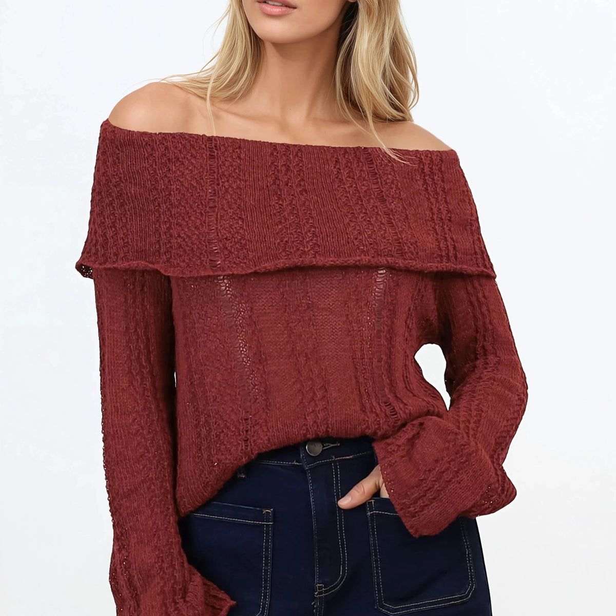 Ril L S V Neck Knit Top Winetasting