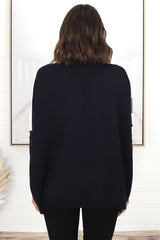 Reed Jumper - Colour Block Batwing Long Sleeve Knit in Black