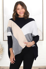 Reed Jumper - Colour Block Batwing Long Sleeve Knit in Black