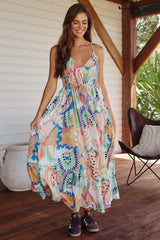 JAASE - Reef Maxi Dress: Ajustable Neck Line and Waist Soft V Neckline Dress in Electric Feels Print