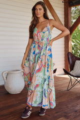 JAASE - Reef Maxi Dress: Ajustable Neck Line and Waist Soft V Neckline Dress in Electric Feels Print